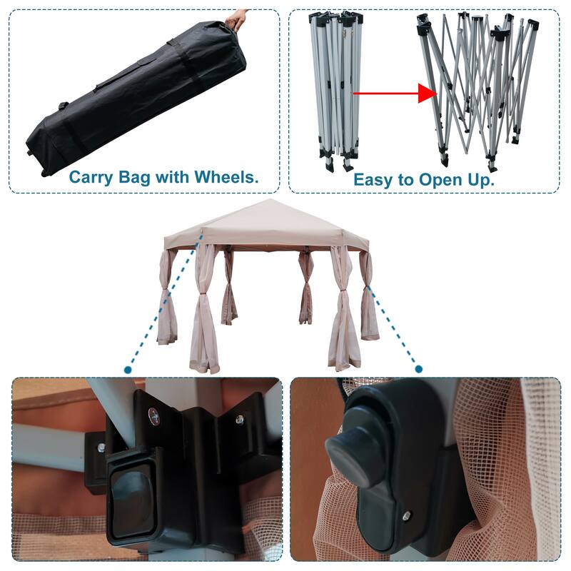 13Ftx 13Ft Pop-Up Gazebo Tent Outdoor Canopy Hexagonal Canopies 6 Sided for Patio Garden Backyard Sun Shelter BBQ Garden Events