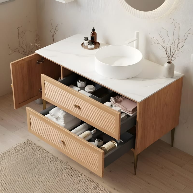 Freestanding Bathroom Vanity with Round Ceramic Basin