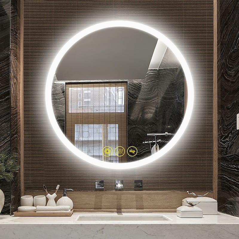 SmartReflect Modern 32" Round LED Dimmable Anti-Fog Frameless Bathroom Vanity Mirror - Clear
