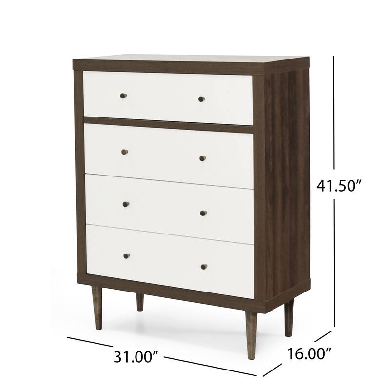4-Drawer Vertical Chest with Metal Handle, Metal Frame and Wood Top for Bedroom