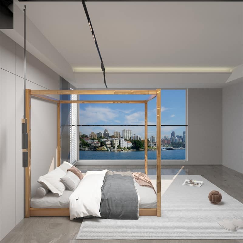 Queen Size Canopy Platform Bed with Support Legs