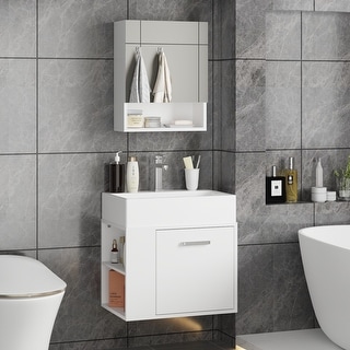 Bathroom Vanity with Open Shelving and Large Drawer Pure White Finish ...
