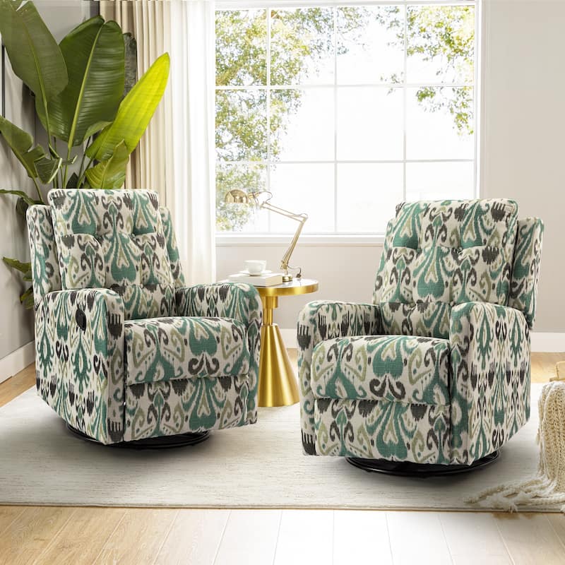 Arlette Floral Manual Swivel Recliner with Tufted Back Set of 2
