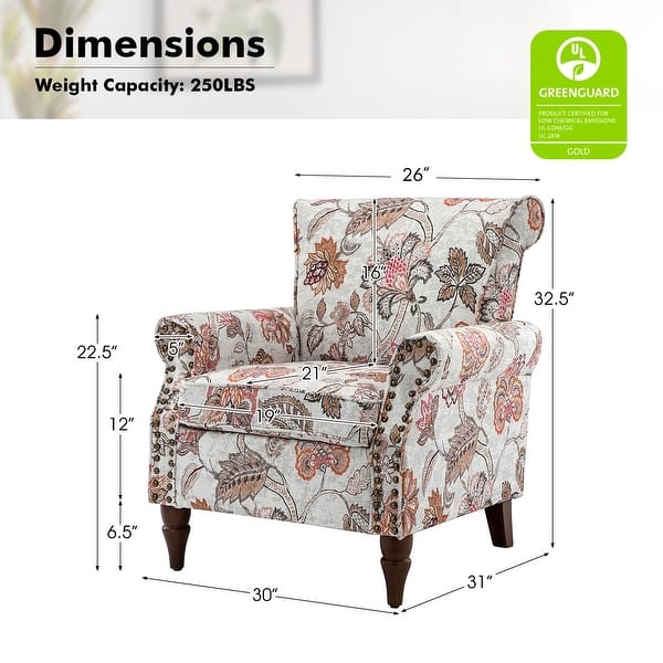 dimension image slide 11 of 14, Nyctelius Traditional Polyester Accent Arm Chair with Pattern and Nailhead Trim Set of 2 by HULALA HOME