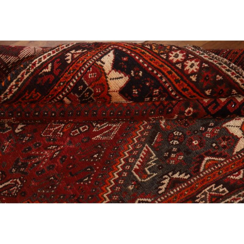 Tribal Red Qashqai Persian Vintage Runner Rug Hand-knotted Wool Carpet - 3'7"x 9'9"