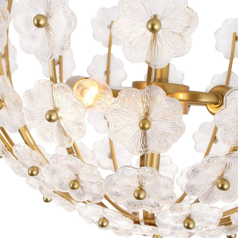 Mid-Century Modern 6-Light Glass Blossom Round Cage Chandelier