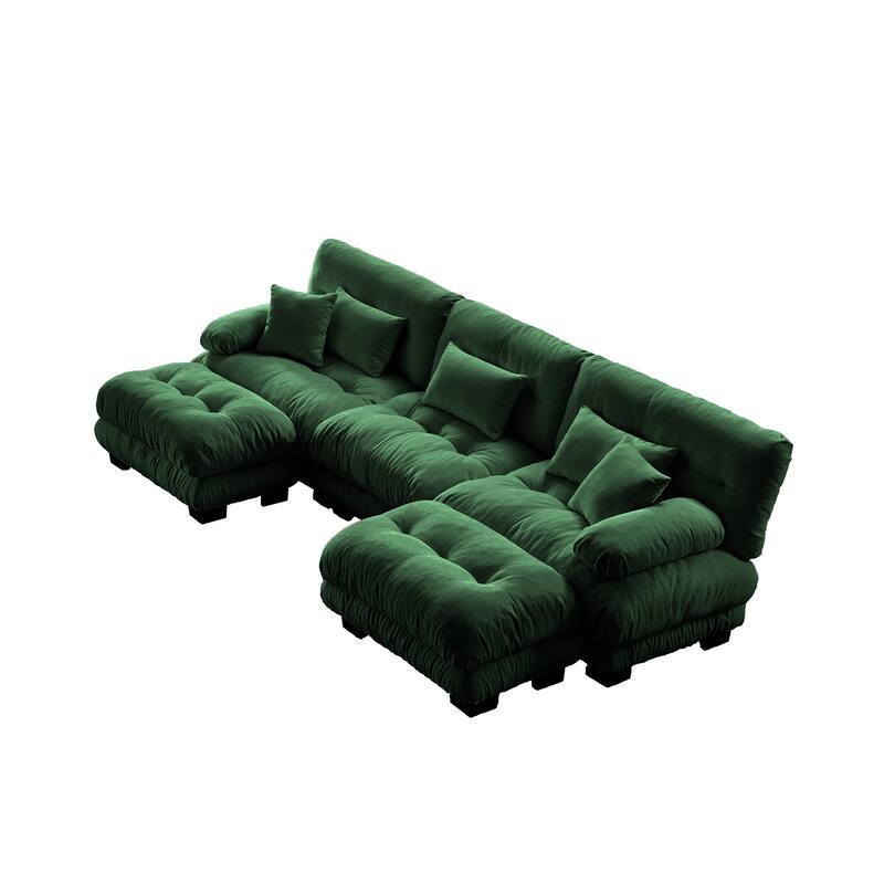 Modern U-Shaped Modular Sectional Sofa Deep Seats Couch with 2 Ottomans and Throw Pillows for Living Room