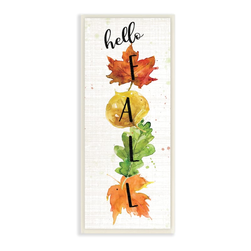 Stupell Hello Fall Greeting Autumn Foliage Stacked Leaves Wood Wall Art ...