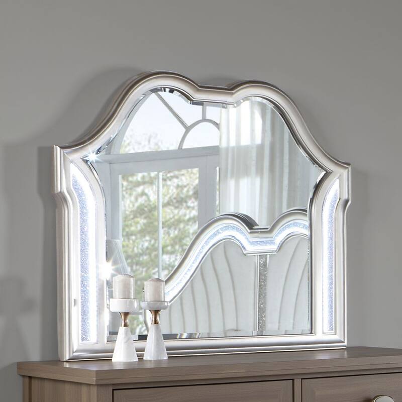Nive Dresser Mirror, Silver Wood Frame, Double Arch Top, 40 Inch - Silver Oak