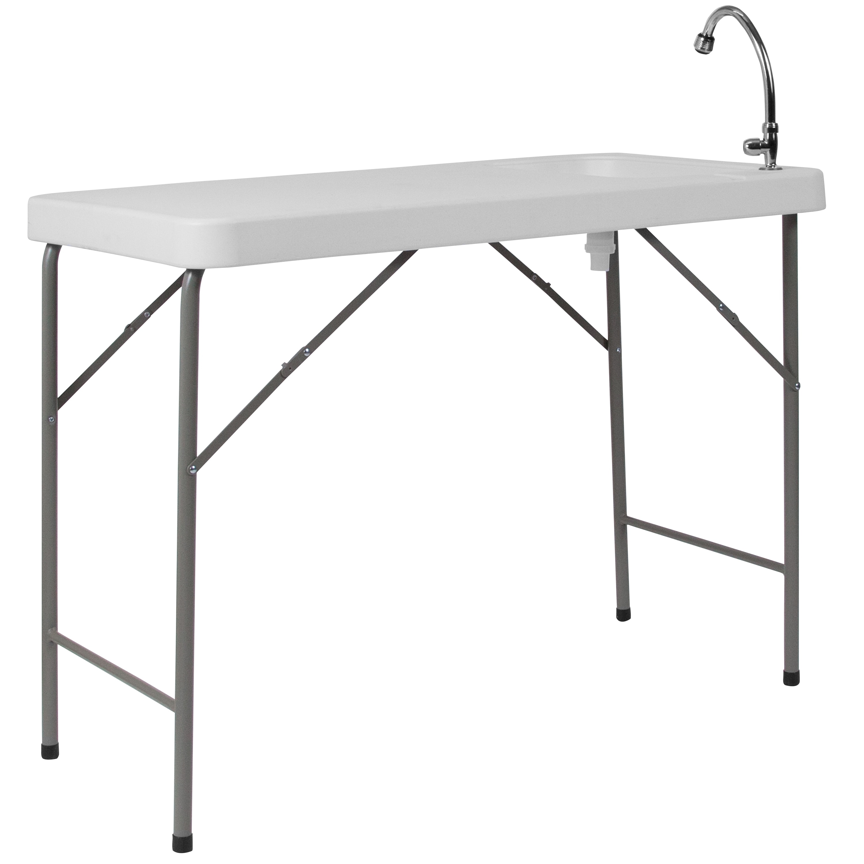 collapsible fish cleaning table Folding with 2 Sinks, 42.5'' Portable Camping Sink Table with Foldable Faucet, Drainage Hose, Sprayer, Storage Box,Drawer & Grooves, Outdoor Fillet Station for Picnic, White : Sports & term Stability And Durablity Qeetex Fold In Half Folding