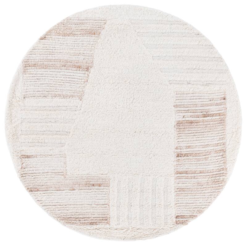 SAFAVIEH Handmade Vermont Rolanda Transitional Wool Rug - 6' Round - Ivory/Beige