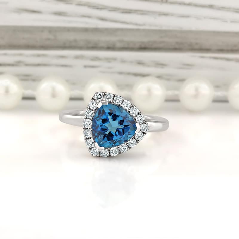 Auriya 2 1/8ct Trillion-cut Swiss Blue Topaz 1/4cttw Halo Diamond Engagement Ring 14k Gold
