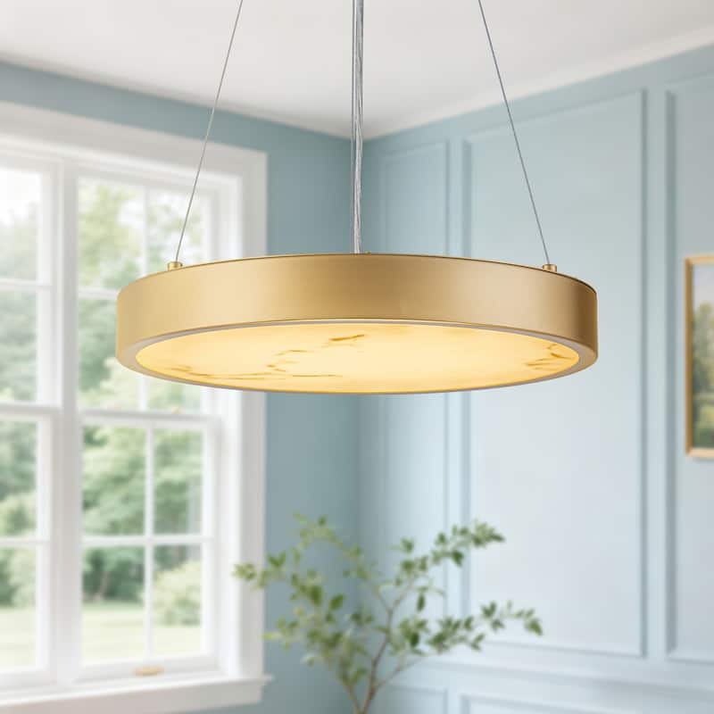 Starsky Alabaster Stone-look Resin Modern Gold LED Chandelier - 15.75 in W