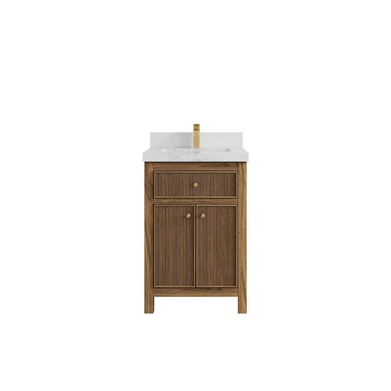 Willow Collections 24 x 22 Sonoma Teak Wood Single Bowl Sink Bathroom Vanity in Golden Teak with Countertop