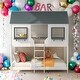 preview thumbnail 2 of 23, Twin Over Twin Bunk Bed Wood Bed With Roof,Window,Guardrail And Ladder,Solid Construction for Kids