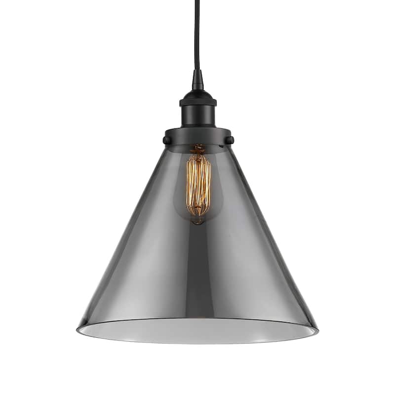 Innovations Lighting 616-1PH-15-12-L Cone Pendant Cone 12" Wide - Matte Black / Plated Smoke