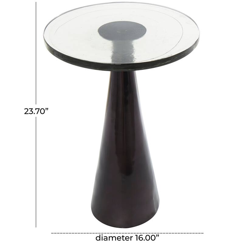 Gold or Black Aluminum Cone Geometric Accent Table with Textured Glass Tabletop