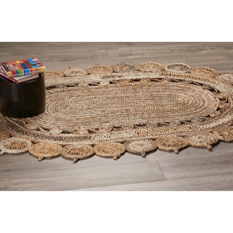 Sevita Braided Organic Jute Geometric Border Area Rug