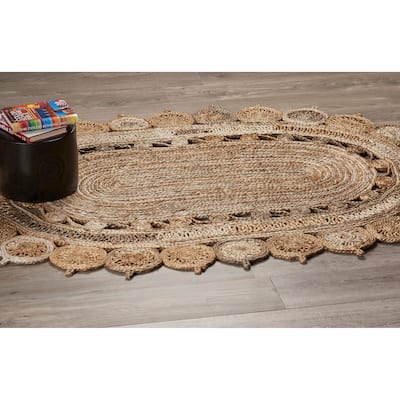 Sevita Braided Organic Jute Geometric Border Area Rug