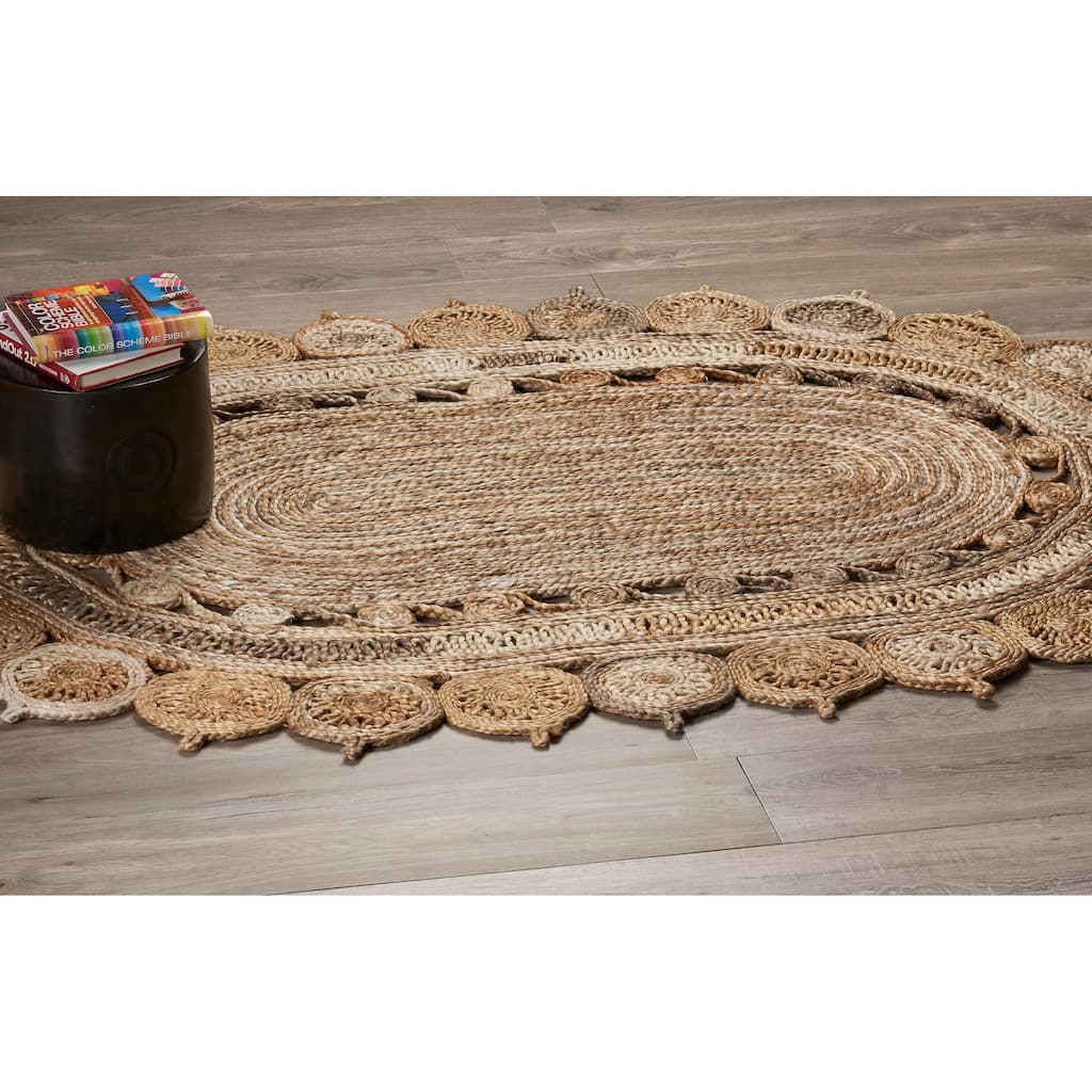 Sevita Braided Organic Jute Geometric Border Area Rug