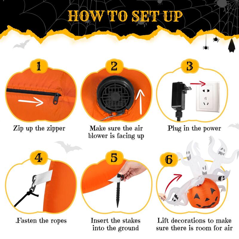 5.9ft Halloween Inflatable Pumpkin Ghost with LED Lights Outdoor Yard Decoration