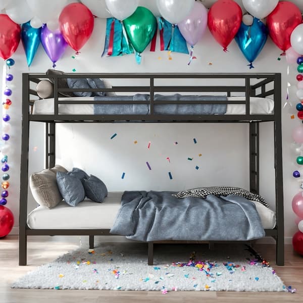 slide 2 of 9, Full XL over Queen Metal Bunk Bed With 2 Side Ladder