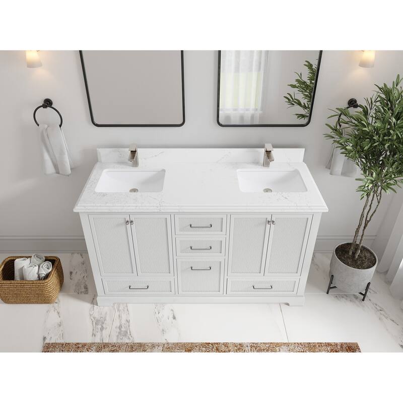 Willow Collections 60 in. W x 22 in. D Alys Double Sink Bathroom Vanity with Countertop - 1.5"Empira - White