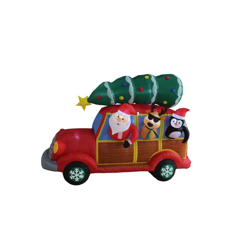 A Holiday Company 8ft Wide Santa's Christmas Woody Van, 5 ft Tall, Multi