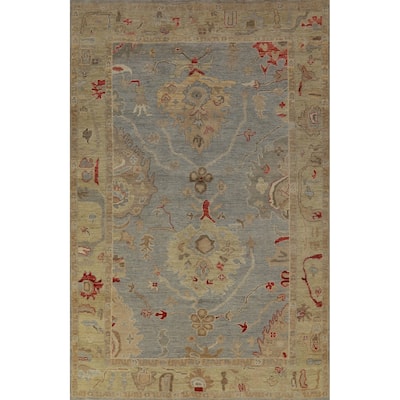 Hand Knotted Oriental 100% Wool Carpet Transitional All-Over Navy Blue & Blues Oushak Area Rug - 8' 8'' X 5' 11''