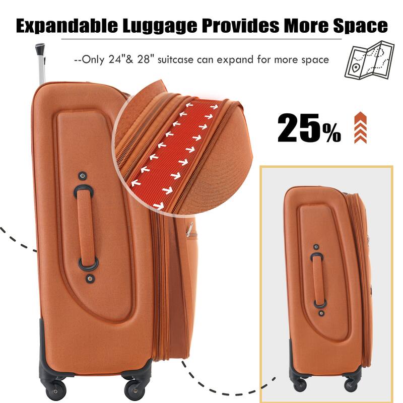 3 Piece ABS Softside Expandable Upright Spinner Luggage with TSA Lock and Duffel Bag