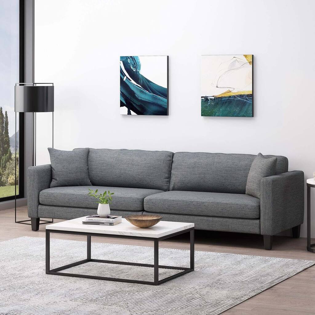 Charcoal Modern 101" 3-Seater Sofa with Wood Legs and Two Pillows