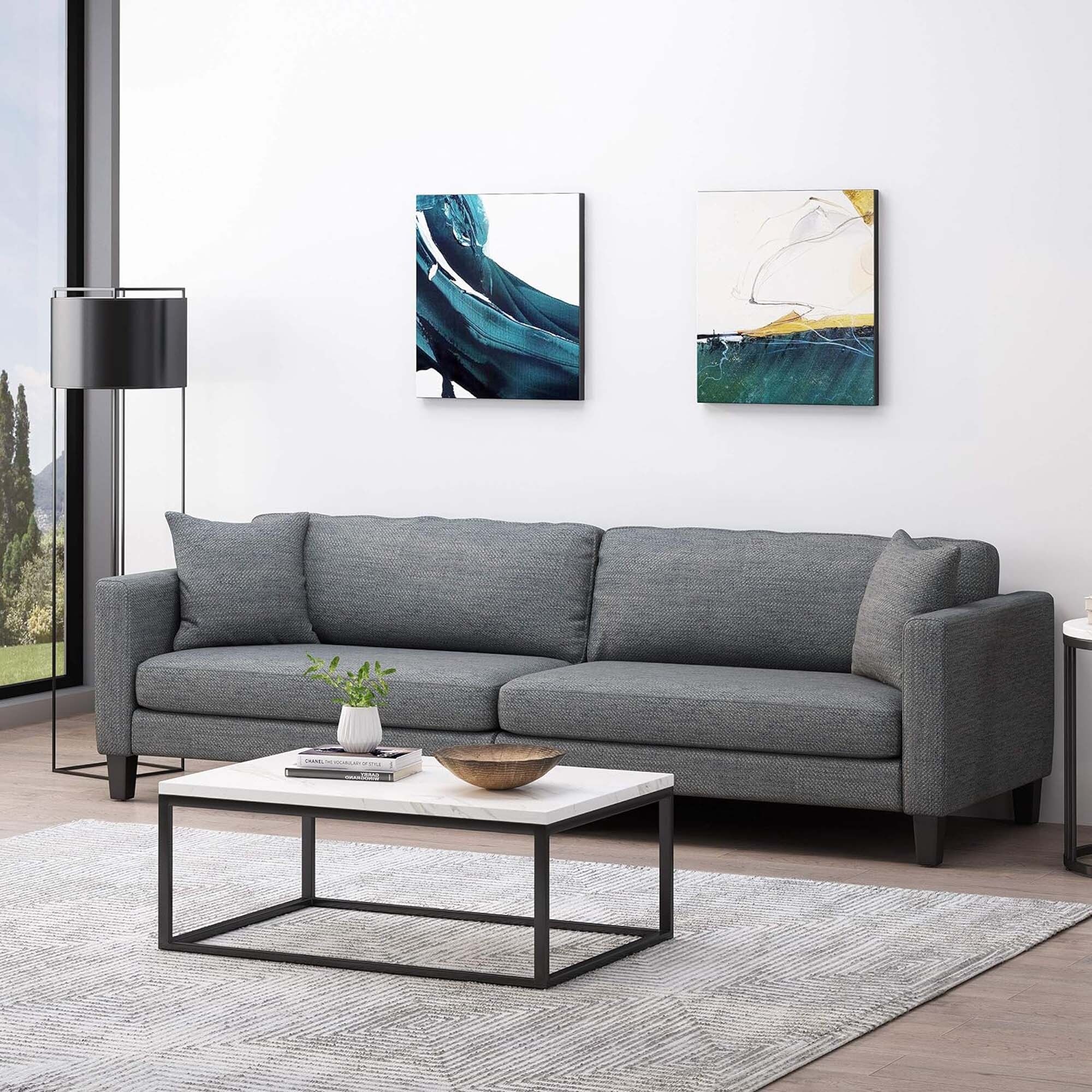 Grey 101 Modern Sofa with Pillows and Sleek Wooden Legs