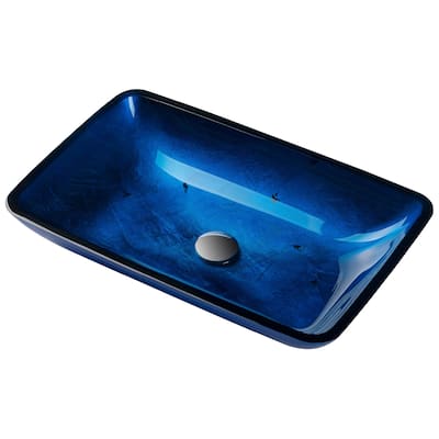 KRAUS Irruption Blue 22 in. Rectangle Glass Glass Vessel Bathroom Sink