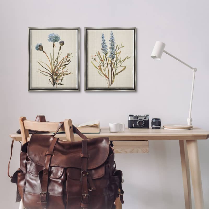 Stupell Natural Budding Blooms Framed Floater Canvas Wall Art Design By Carol Robinson (Set of 2)