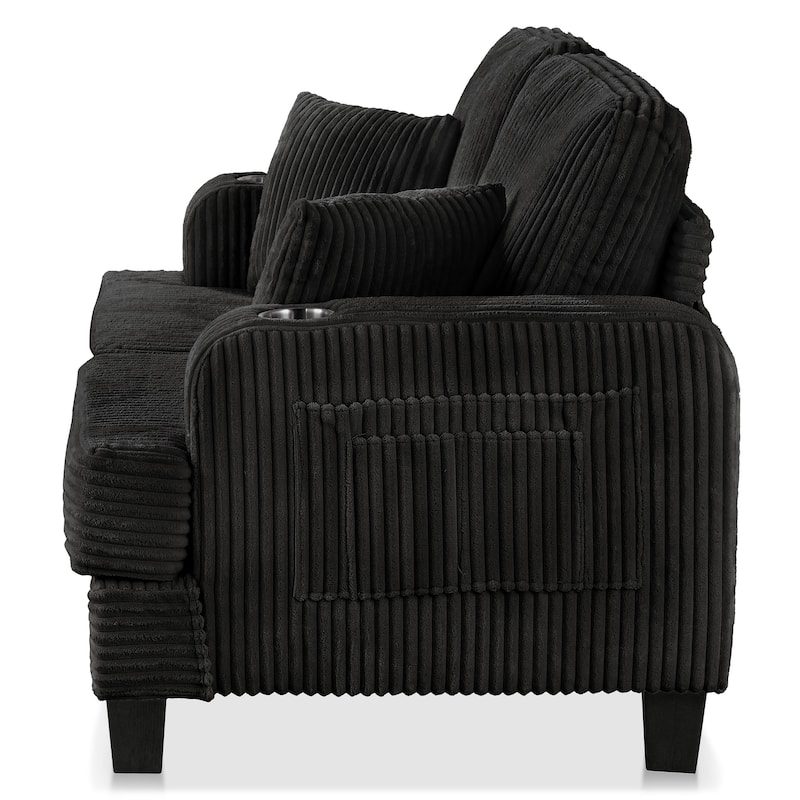 DH BASIC Modern Chenille Loveseat with Cup Holders and Side Pockets by Denhour