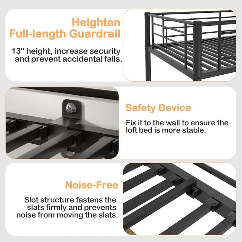 Javlergo Twin Bunk Bed with Desk Reversible Ladder Space Saving Twin loft Bed with Stairs and Full Length guardrail