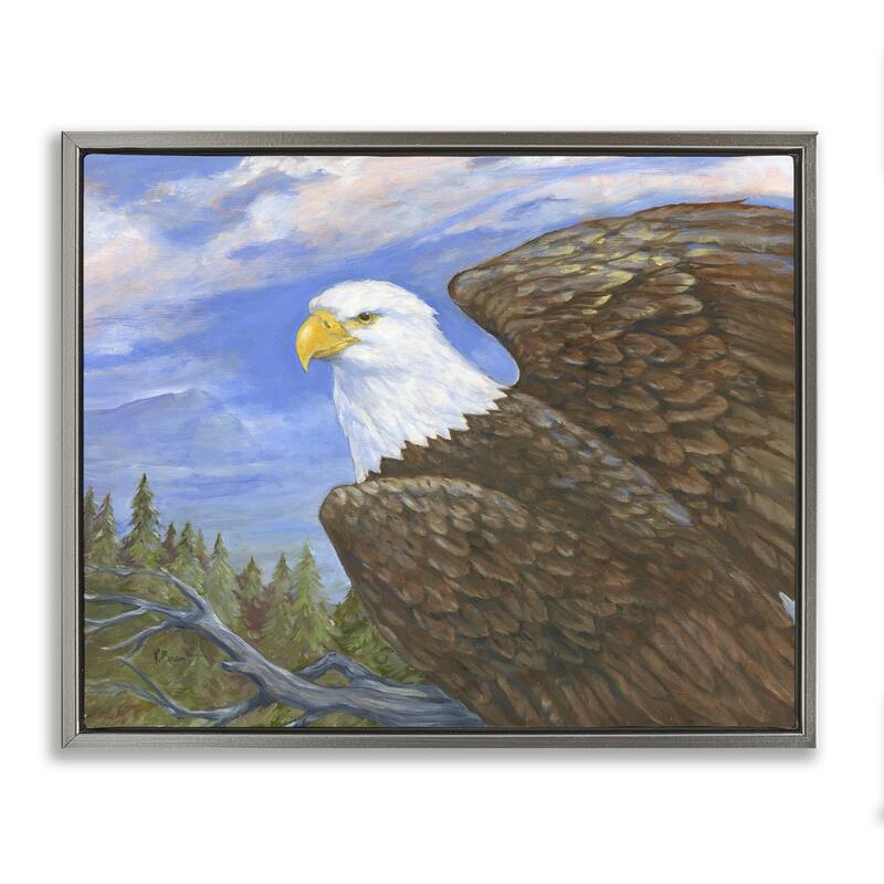 Stupell Eagle Overlook from Tree Top Framed Floater Canvas Wall Art Design By Paul Brent - 31 x 25 - Grey