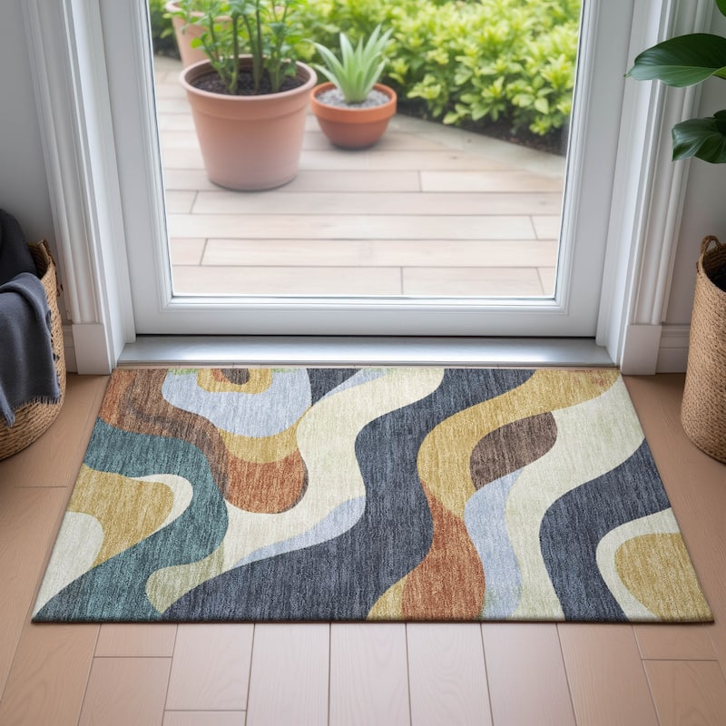 Machine Washable Indoor/Outdoor Casual Contemporary Chantille Rug