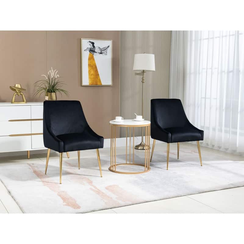 Velvet Upholstered Wing Back Parsons Chair with Golden Plated Legs, Set of 2