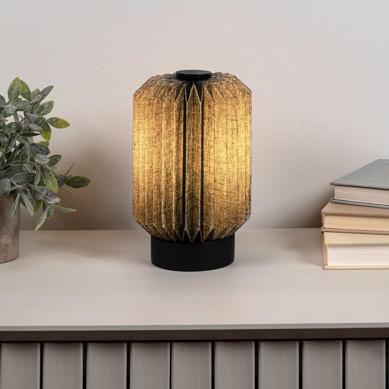 Banks Modern Minimalist Paper Pleated Column Accent LED Table Lamp - Black - 8.5"
