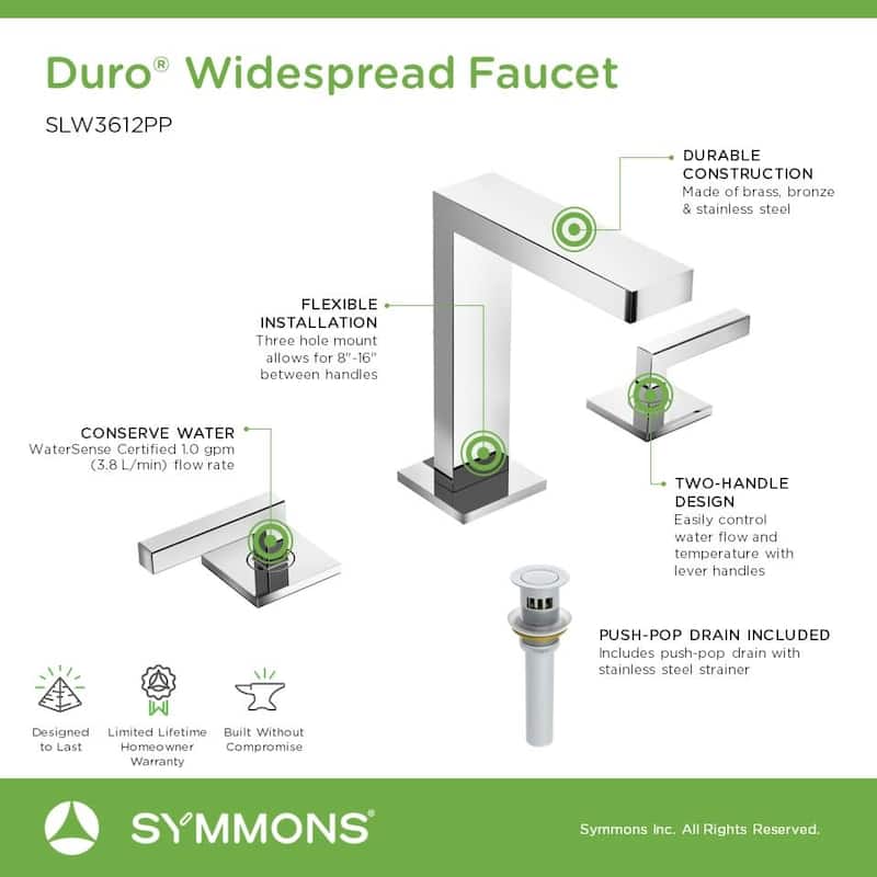 Symmons SLW3612PP Duro 1.0 GPM Widespread Dual Handle Bathroom Faucet