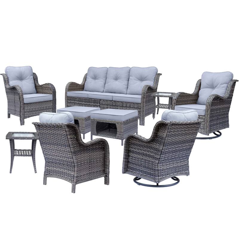 Outdoor Patio Furniture-Gray Wicker Outdoor Swivel Rocker Chairs Set