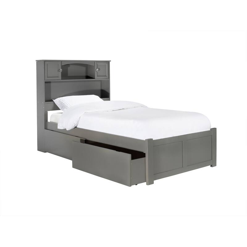 Platform Bed Full Size Grey Storage Bed Modern Bed Frame Flat Panel Footboard