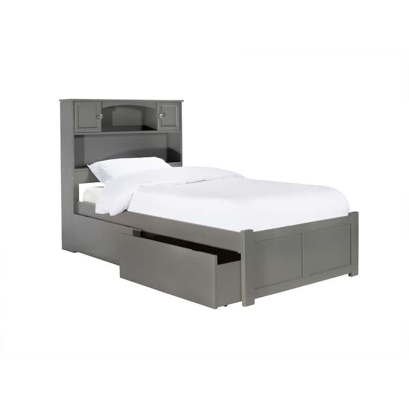 Twin Platform Bed with Drawers - Solid Wood Bed Frame, Extra Long, Antique Finish, Storage Bed