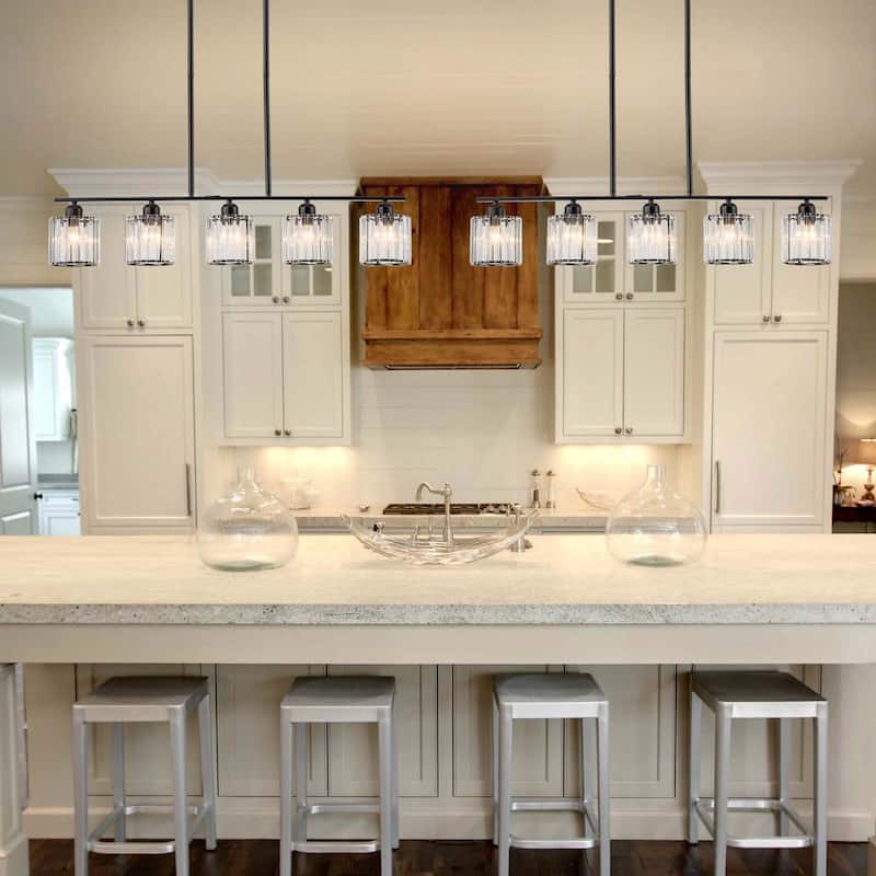 Starsky 5-Light Modern Glass Crystal Chandelier Cluster Linear Kitchen Island Light with Cylindrical Shade