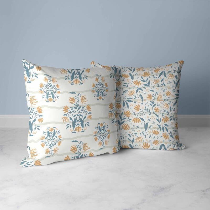 Sophisticated Floral Faux Suede Reversible Throw Pillow Orange and Teal