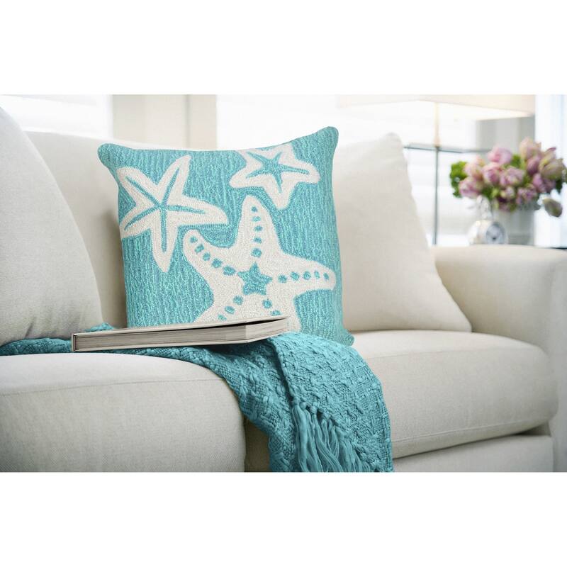 Liora Manne Frontporch Starfish Indoor/Outdoor Pillow Aqua 18" Square