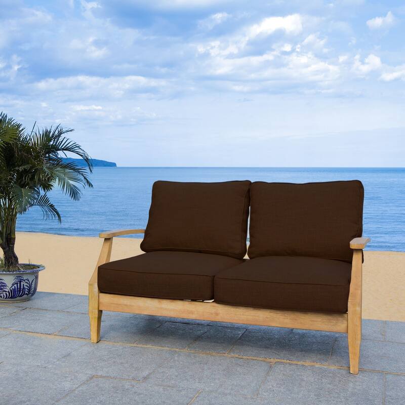 SAFAVIEH Couture Martinique Wood Patio Loveseat - 56"W x 35"D x 32"H