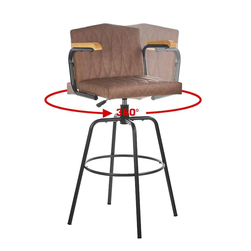 VECELO Set of 2/4 Brown PU Leather Swivel Bar Stools Comfortable Swivel Bar Stools with Footrest Fixed Height Tufted Bar Stools