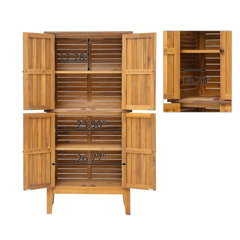 Roomfitters Kedzie Solid Acacia Wood Outdoor Storage Cabinet with Louvered Doors, Coastal Farmhouse, Teak